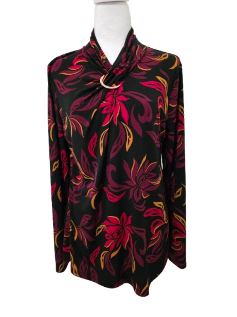 Liz Claiborne MEDIUM Jersey Knit Floral Blouse Top Tunic